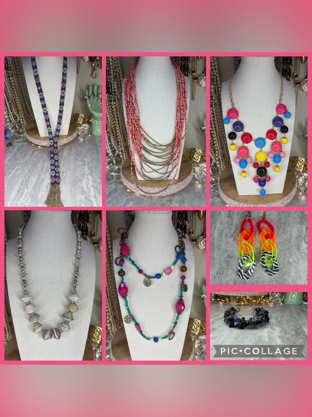 Colorful Jewelry Lot Necklaces Earrings Bracelet Lot 7 Piece Set Fun Bright